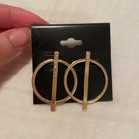 Gold Circle Statement Earrings - Picture 1 of 3
